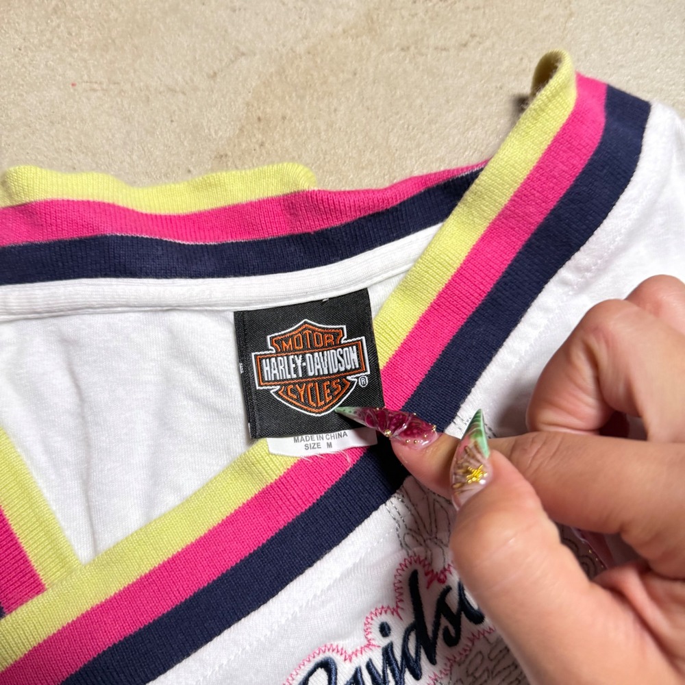 Harley-Davidson Womens White Crossover V-Neck Long Sleeve - Picture 3 of 7
